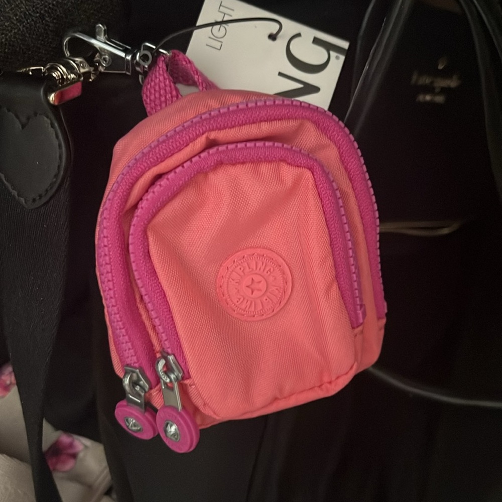 NWT Kipling Mini Seoul Backpack Keychain-pink burst